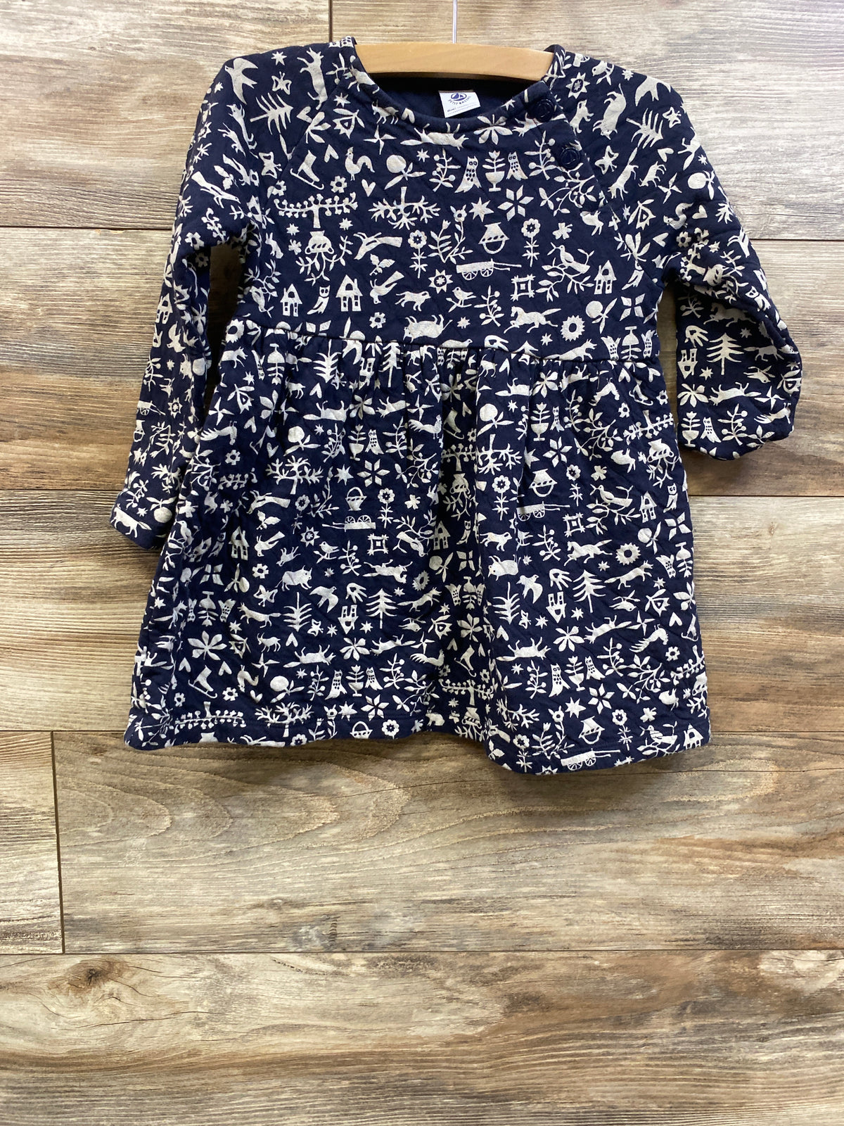 Petit Bateau Quilted Tube Knit Long Sleeve Dress Navy sz 4T