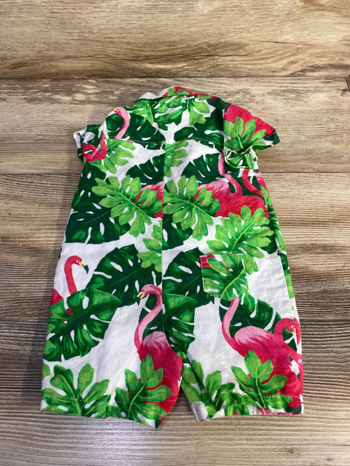 Janie & Jack Tropical Flamingo Linen Romper White sz 3-6m
