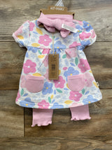NEW Kit + Pearl 3pc Floral Sweater Dress & Bottoms Set Pink sz 0-3m