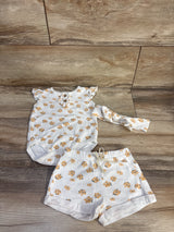 Willow + Whimsy 3pc Floral Henley Bodysuit, Shorts, & Headband Set White sz 12m