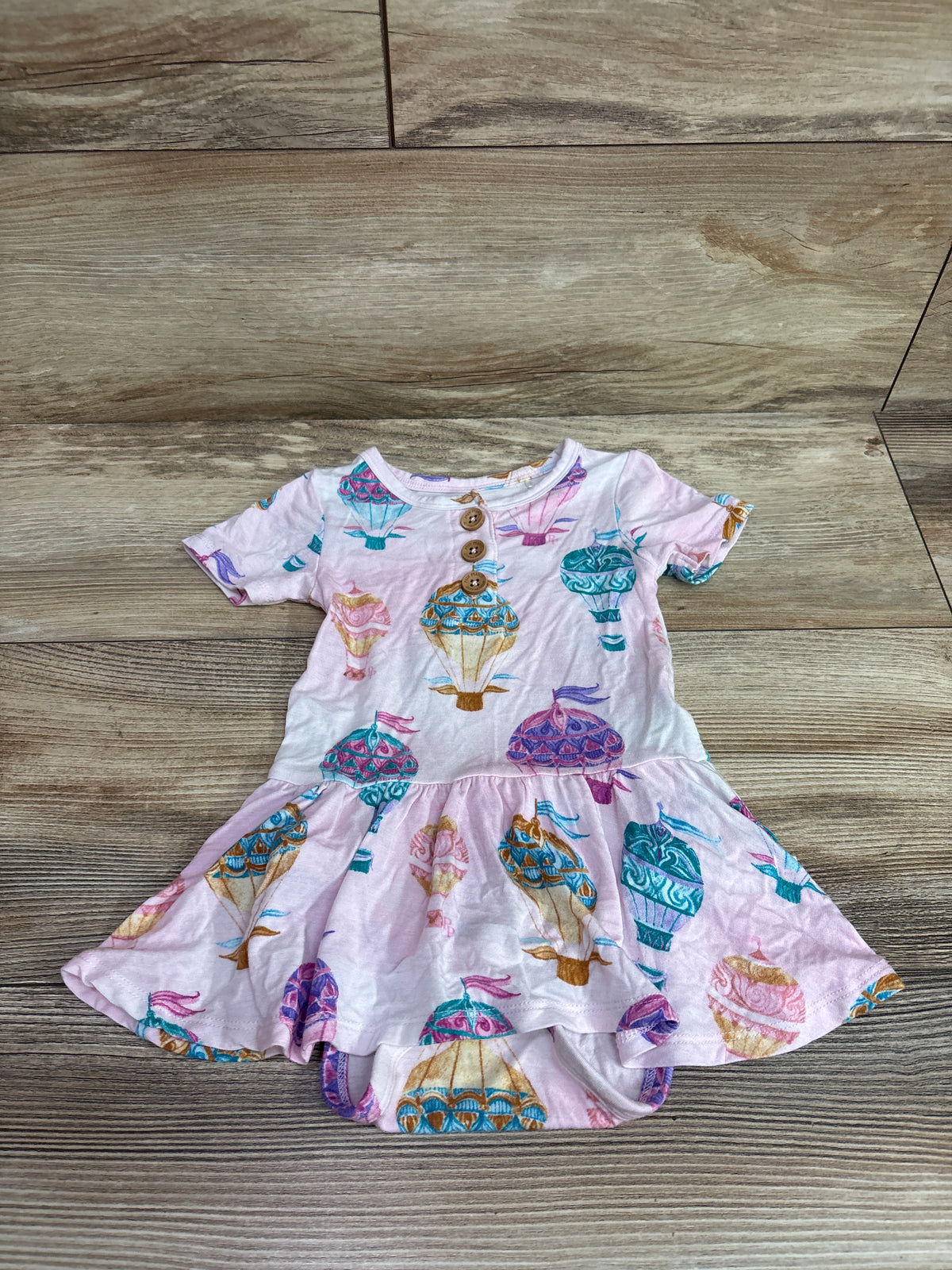Posh P. Bamboo Hot Air Balloon Henley Twirl Skirt Bodysuit Dress Pink sz 12-18m