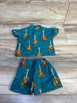 RJC 2pc Guitar Button Up Shirt & Shorts Blue sz 6m