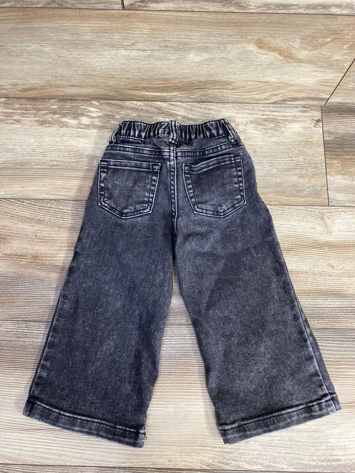 Cat & Jack Floral Embroidered Wide Leg Denim Jeans Black sz 2T