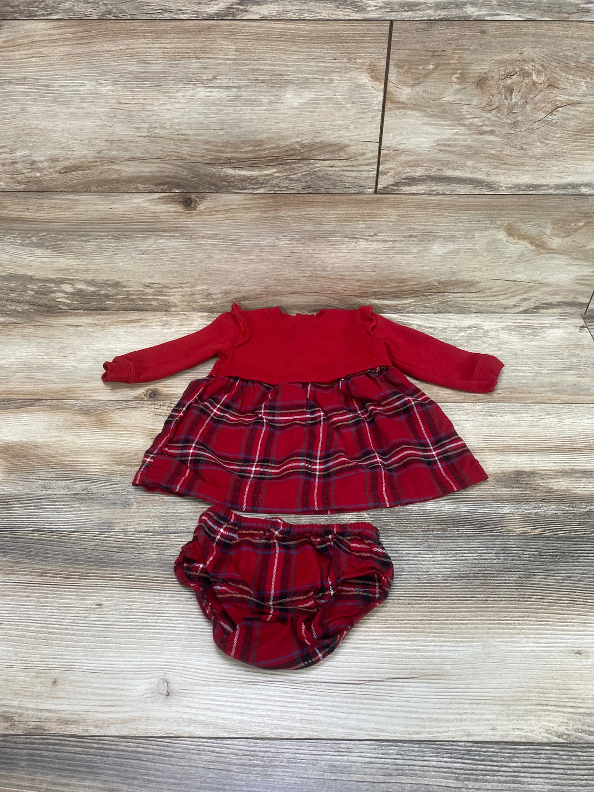 Carter's 2pc Plaid Sweatshirt Dress & Bloomers Red sz 6m