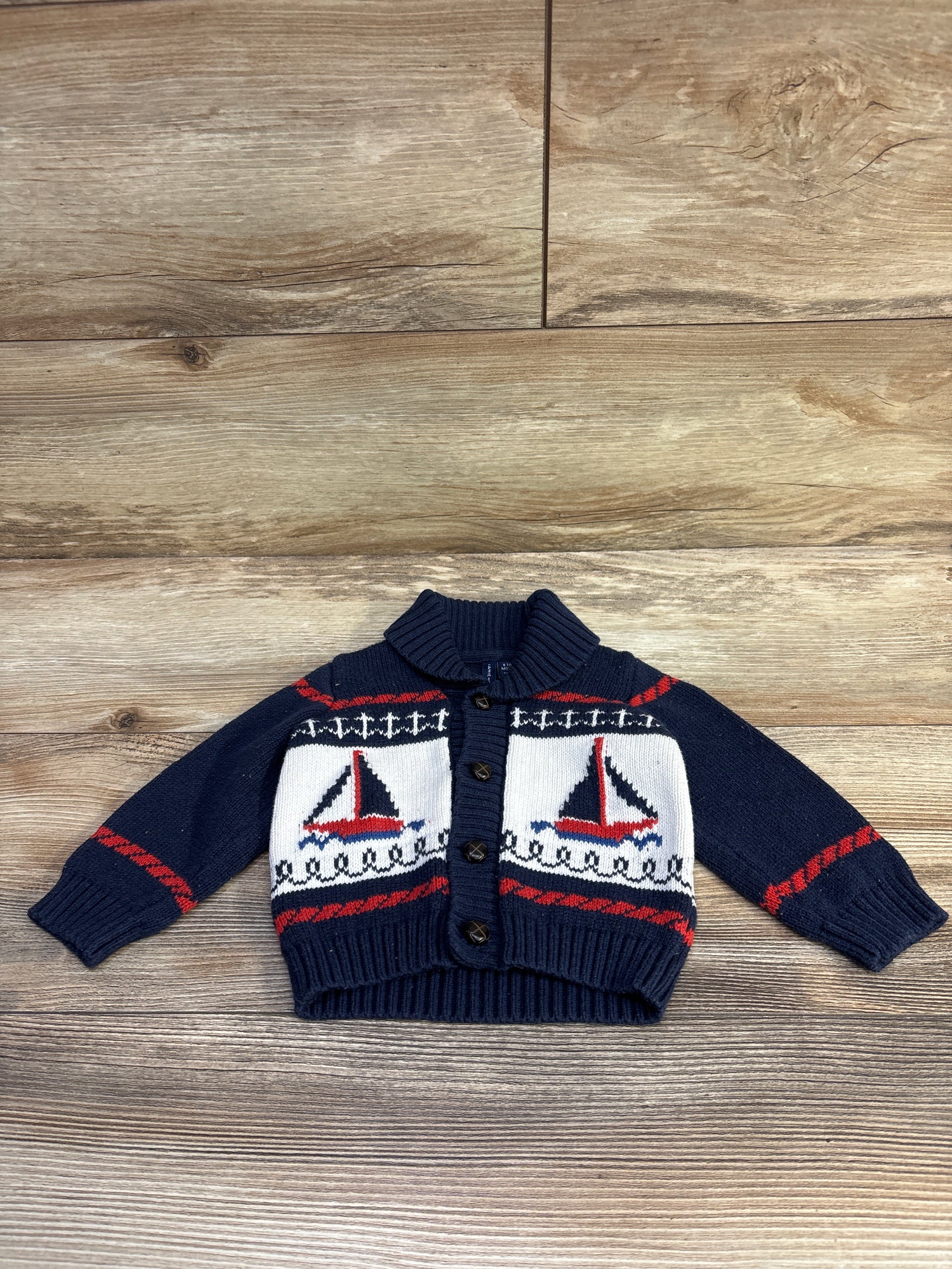 Janie & Jack Sailboat Shawl Collar Cardigan Navy sz 6-12m