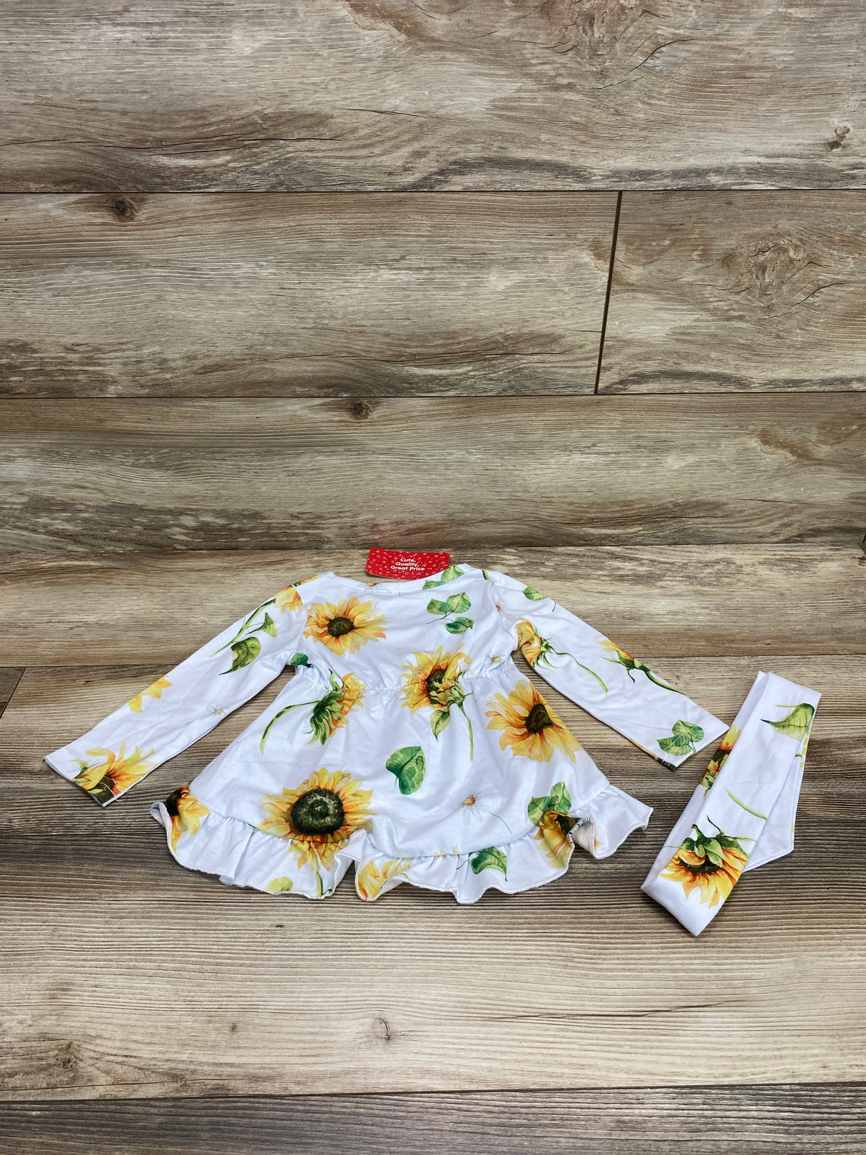 NEW PatPat Sunflower Print Tunic & Headwrap White sz 12-18m