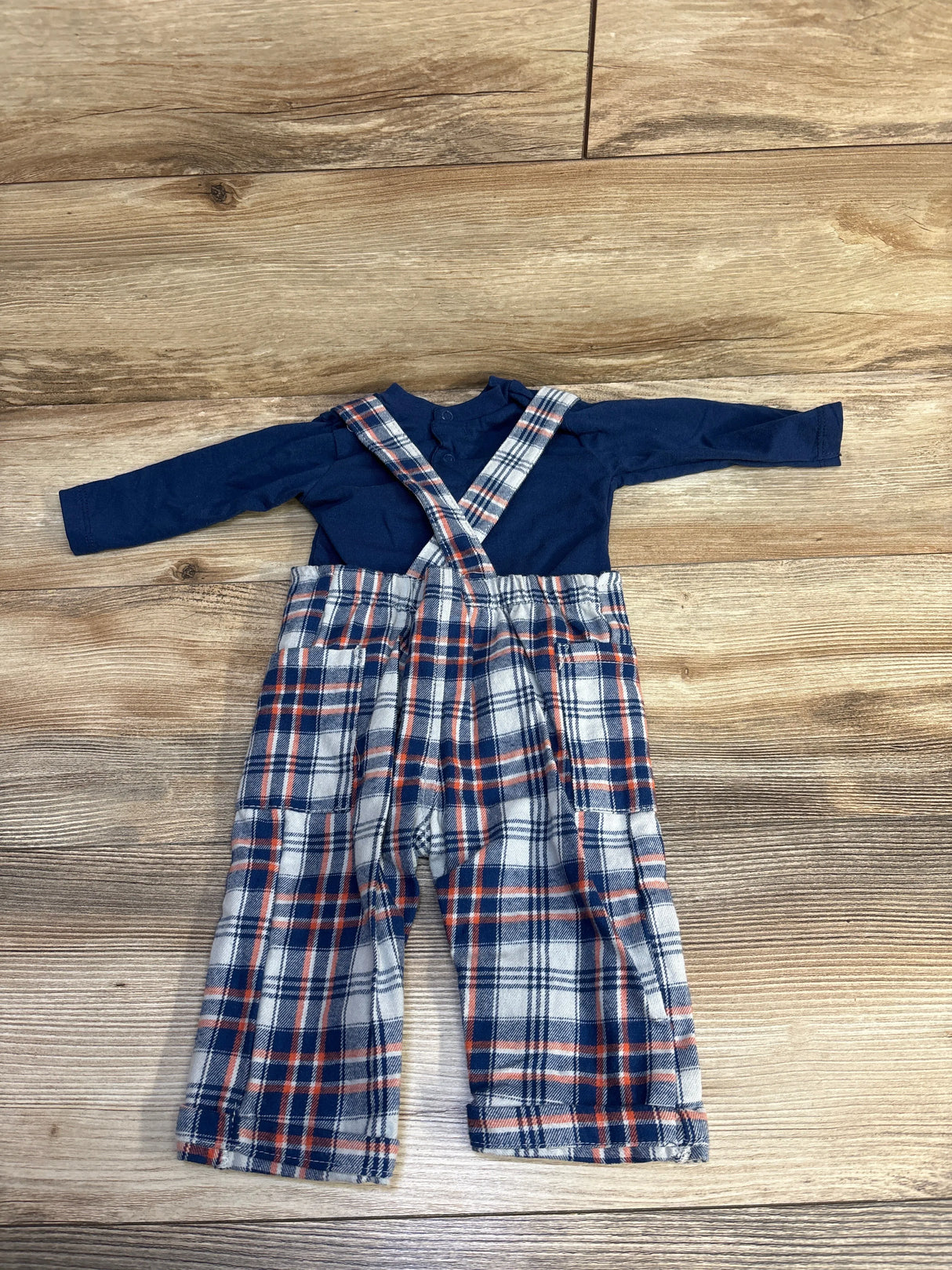 Lil Lad 2pc Bodysuit & Plaid Overall Set Blue sz 6-9m
