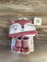 NEW Little Me Hat & Booties Set, Pink Fox 0-12m