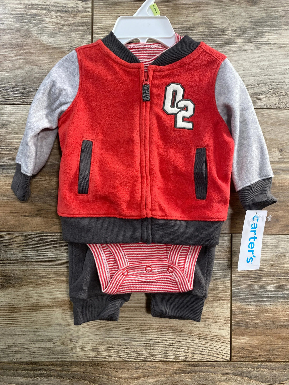 NEW Carter's 3pc Red/Grey Fleece Jacket Set sz 3m