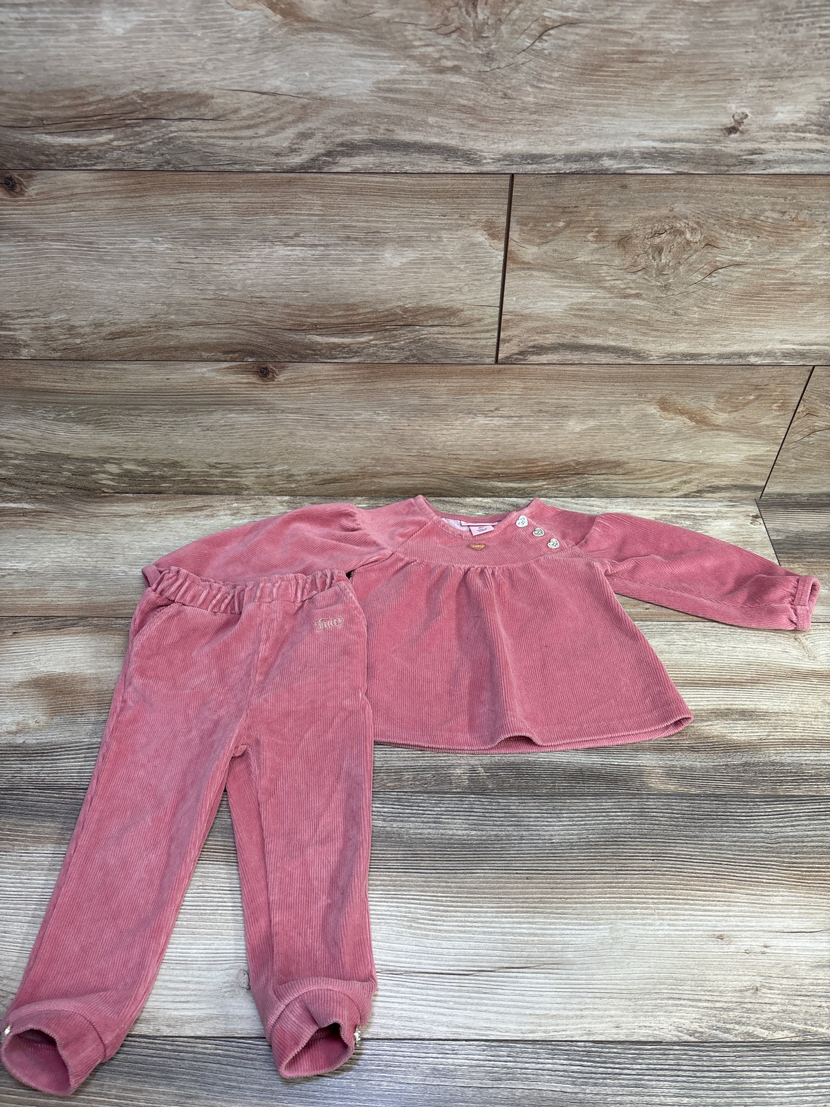 Juicy Couture 2pc Ribbed Long Sleeve Top & Pants Set Pink sz 18m