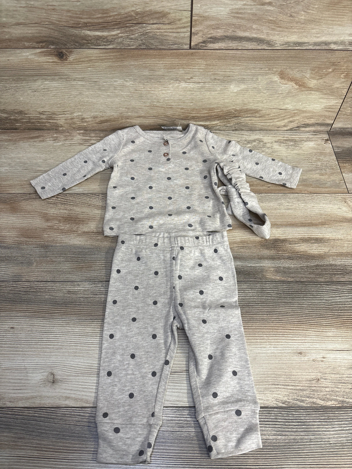 NEW Just One You 3pc Polka Dot Henley Shirt Taupe sz 6m