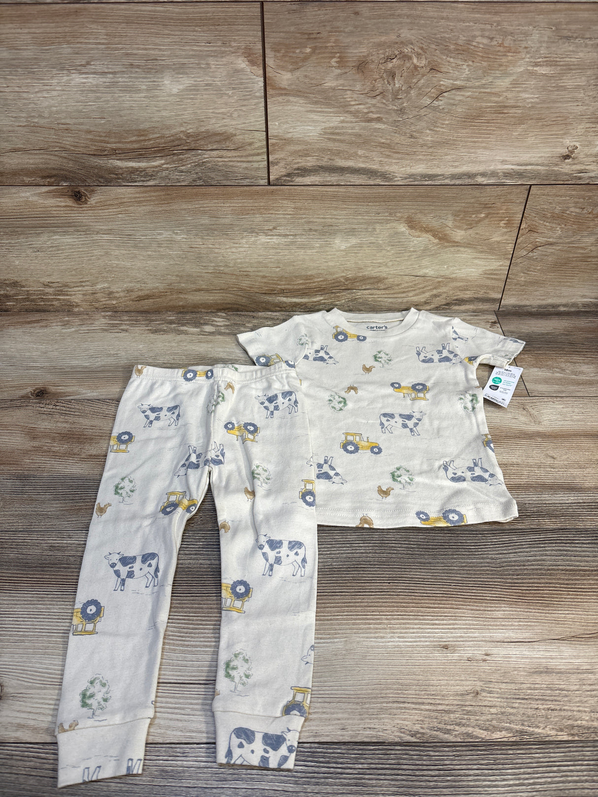 NEW Child Of Mine 2pc Farm Print Pajama Set Beige sz 18m