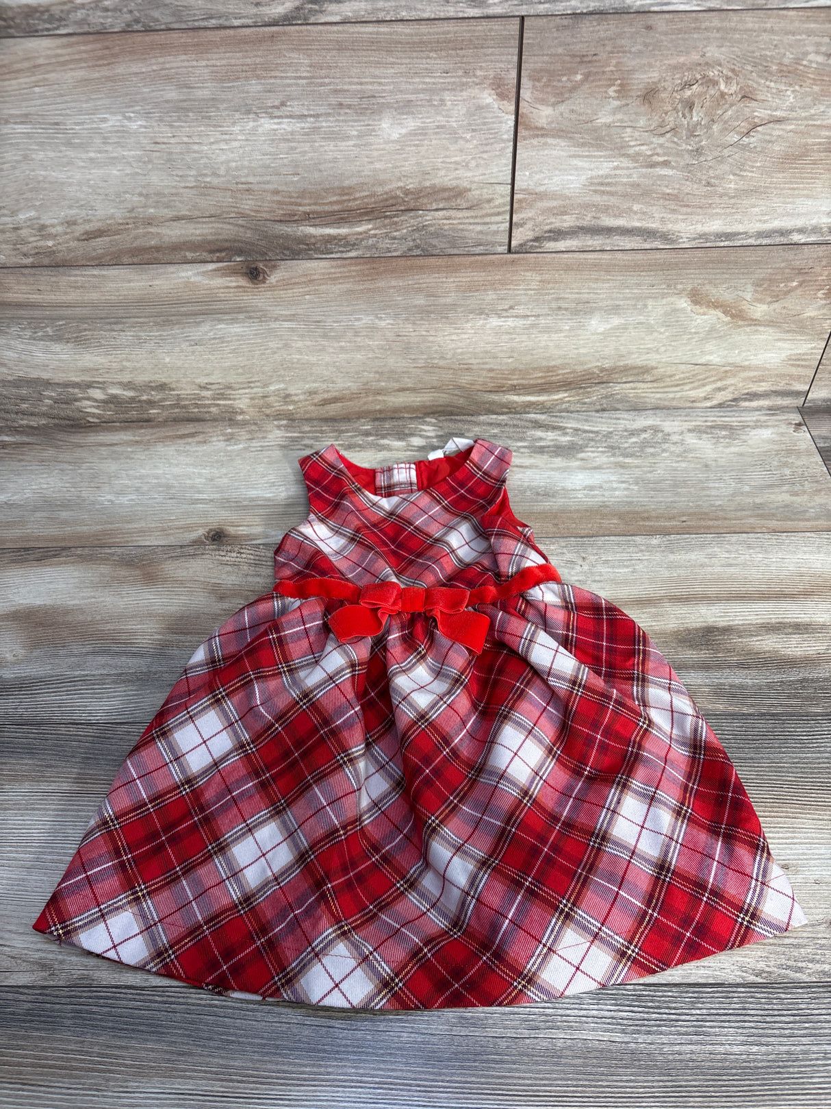 H&M Plaid Velvet Bow Dress Red sz 3T
