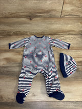 Little Me 2pc Striped Anchor Sleeper & Hat Set White/Navy sz 6m