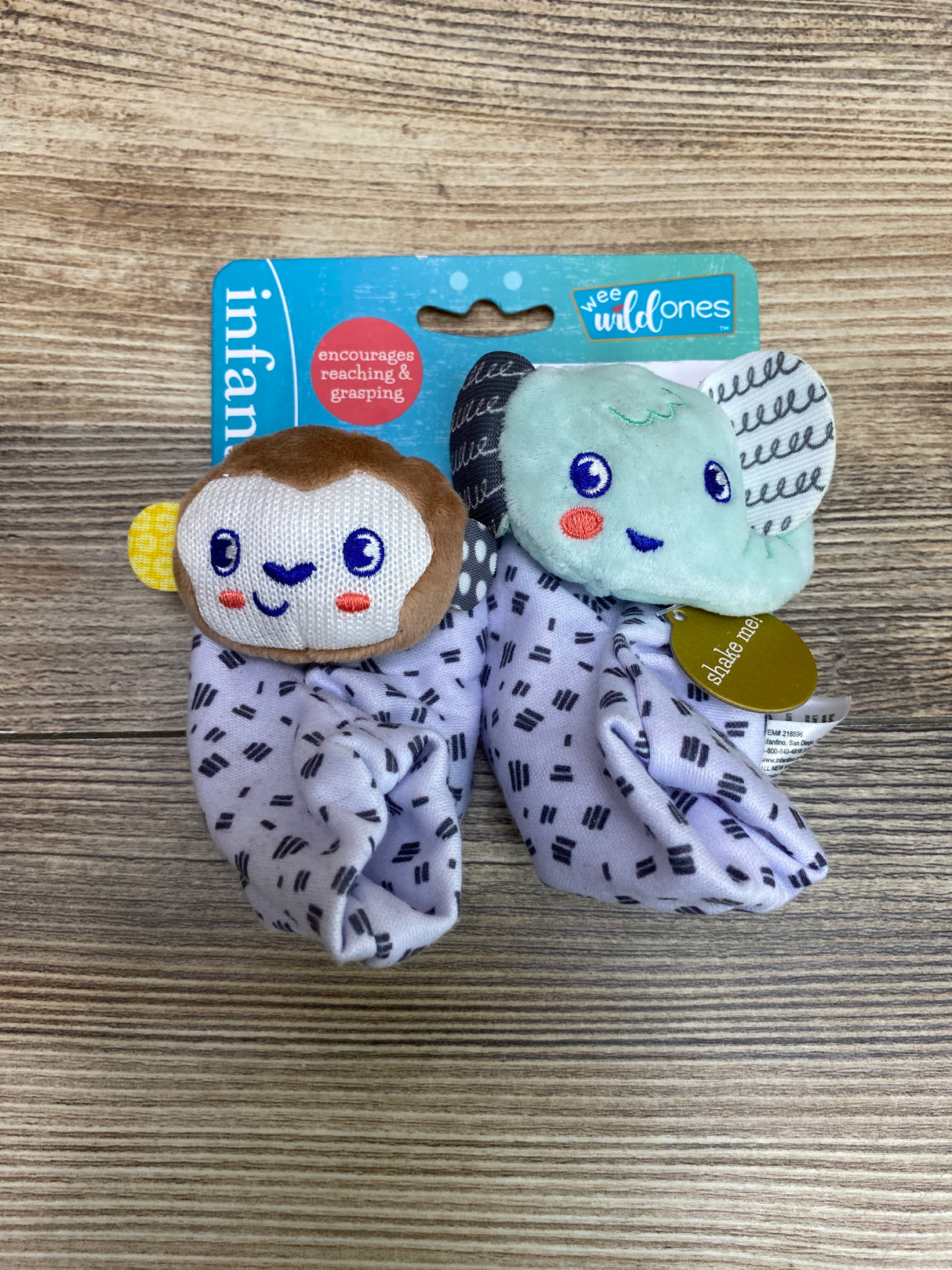 NEW Infantino Wee Wild Ones Foot Rattle Monkey & Elephant