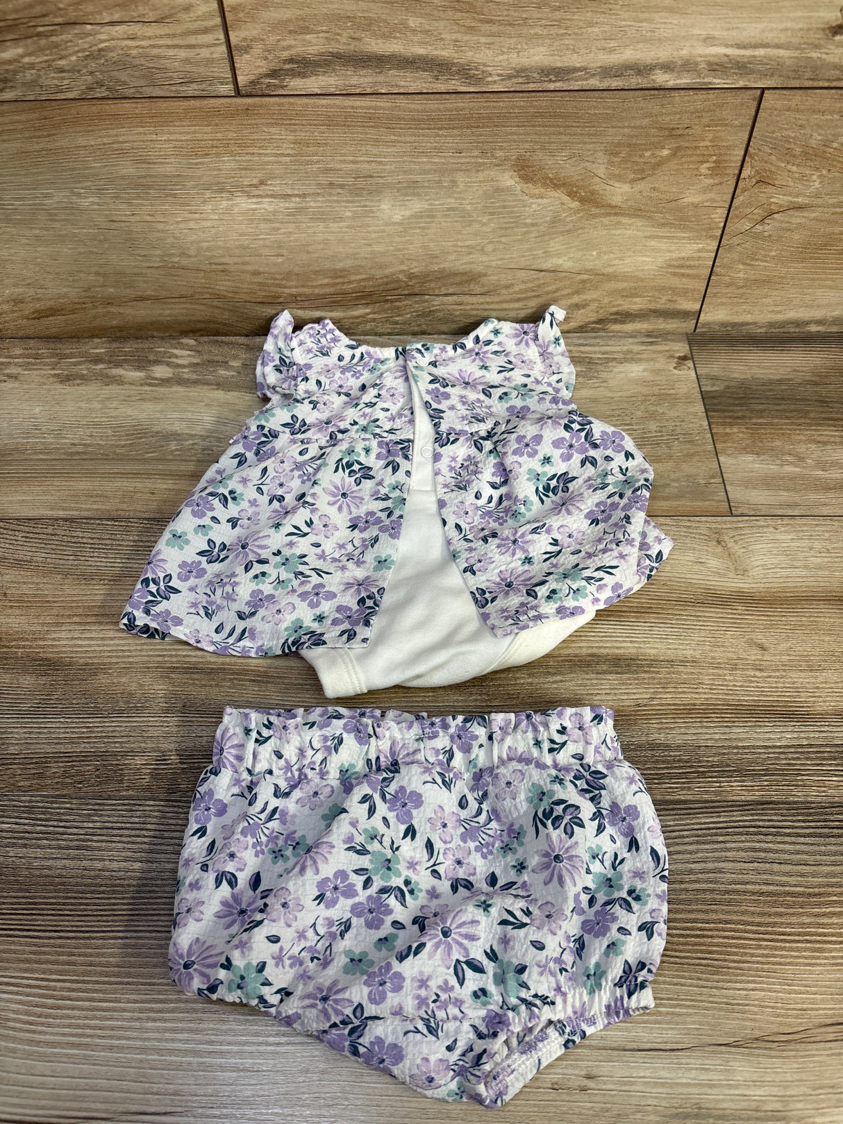 Nicole Miller 2pc Floral Bodysuit Dress & Bloomers Set White sz 3/6m