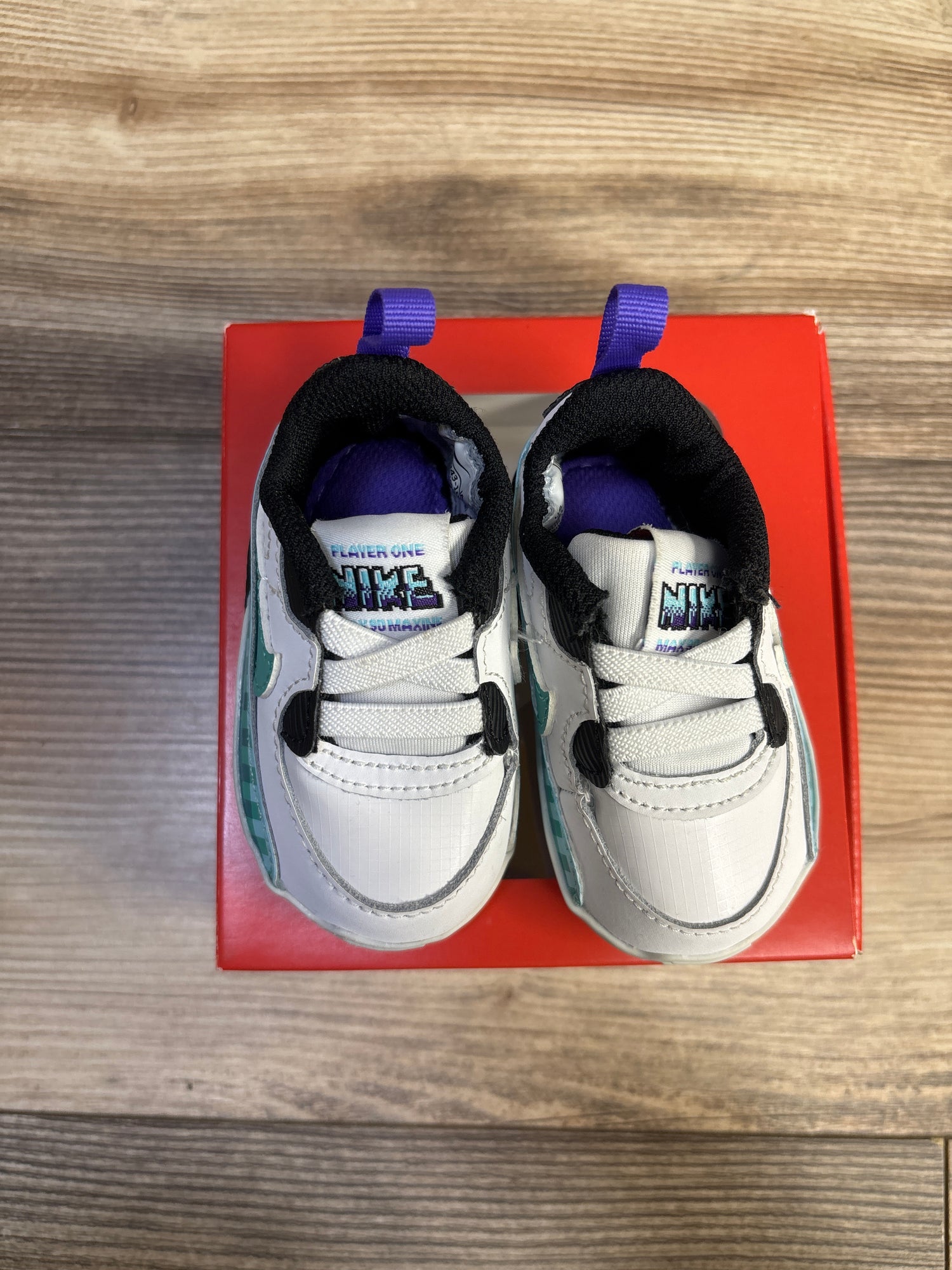 Nike Air Max 90 SE Crib 'White Psychic Purple Washed Teal' sz 2c