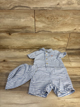 Wrangler Striped Romper & Hat 2pc Set Blue sz 9m