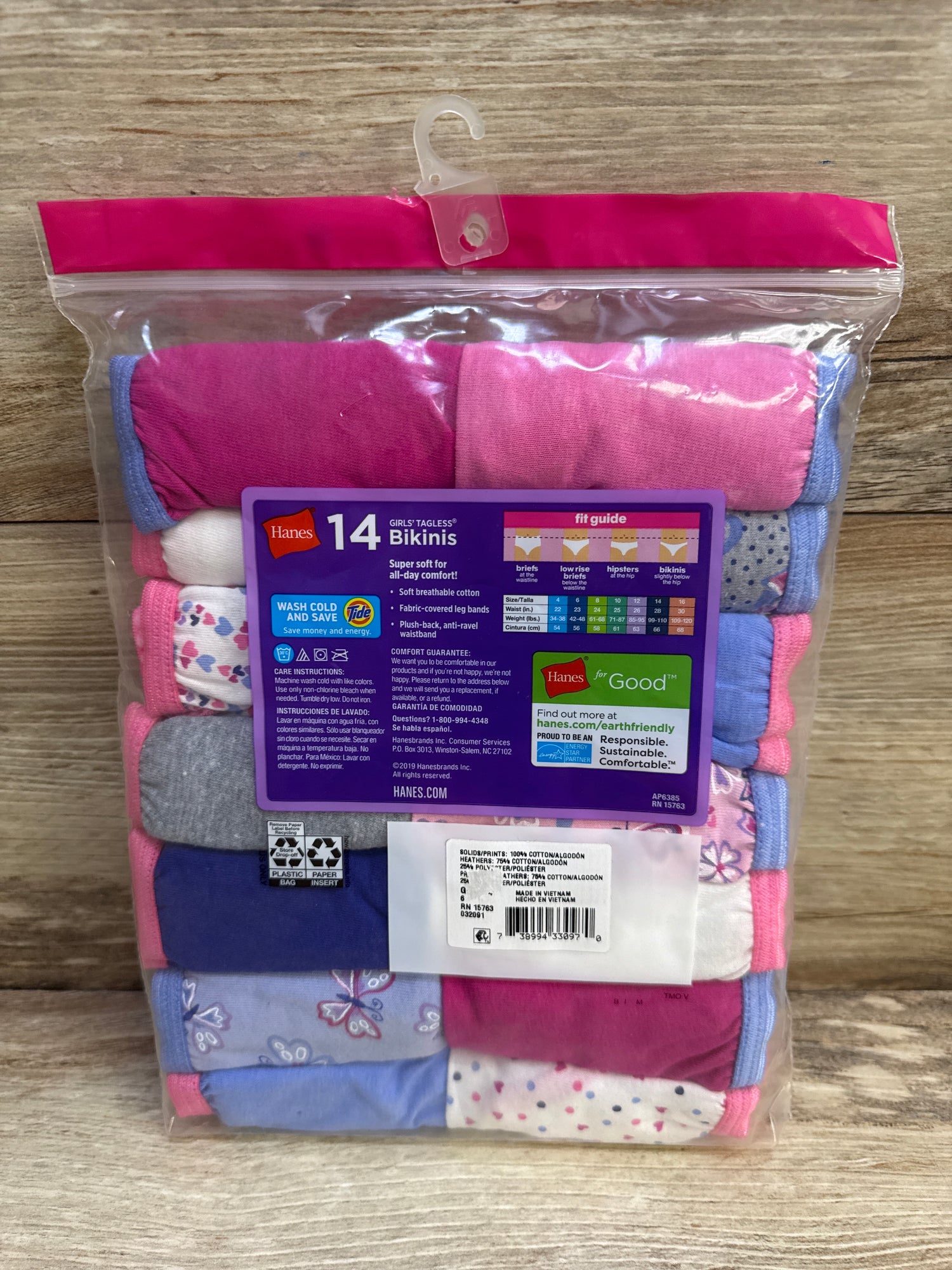 NEW Hanes Girls' Tagless Bikinis 14pk sz 6
