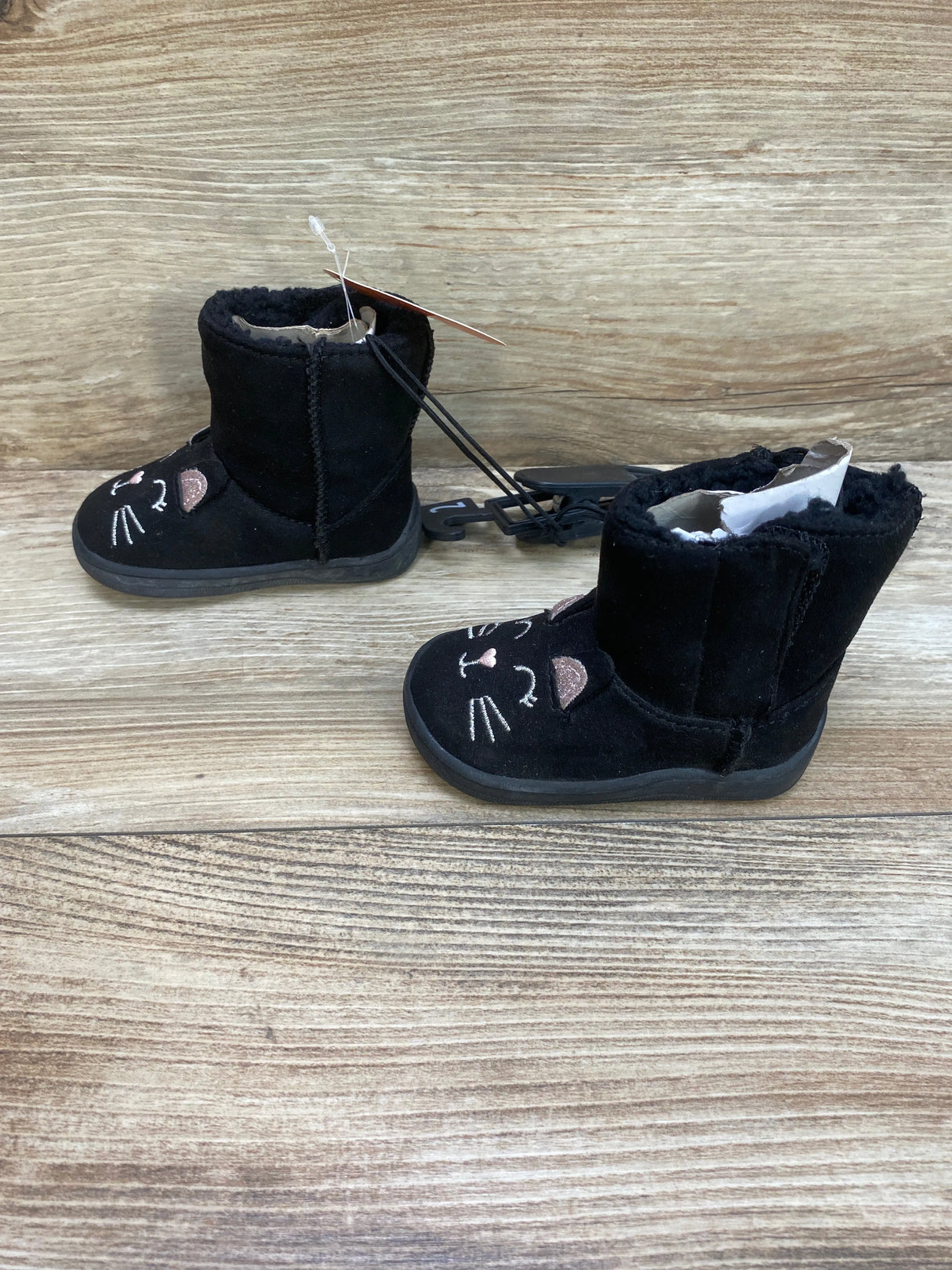 NEW Wonder Nation Black Cat Faux Shearling Winter Boots sz 2c