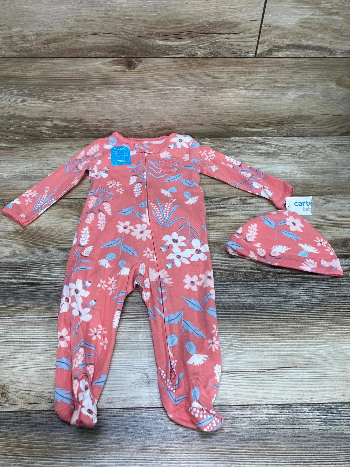 NEW Carter's Floral Sleeper & Hat Pink sz 9m