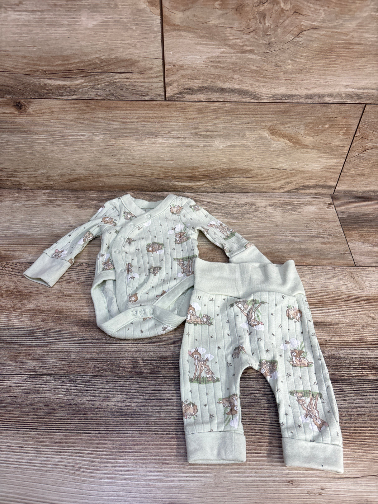 Disney Baby 2pc Bambi Kimono Bodysuit & Pants Set Green sz Newborn
