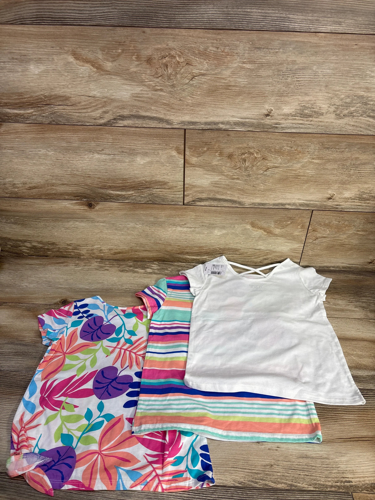 NEW Children's Place 3pk Tropical Leaf Short Sleeve Shirts White sz 5T