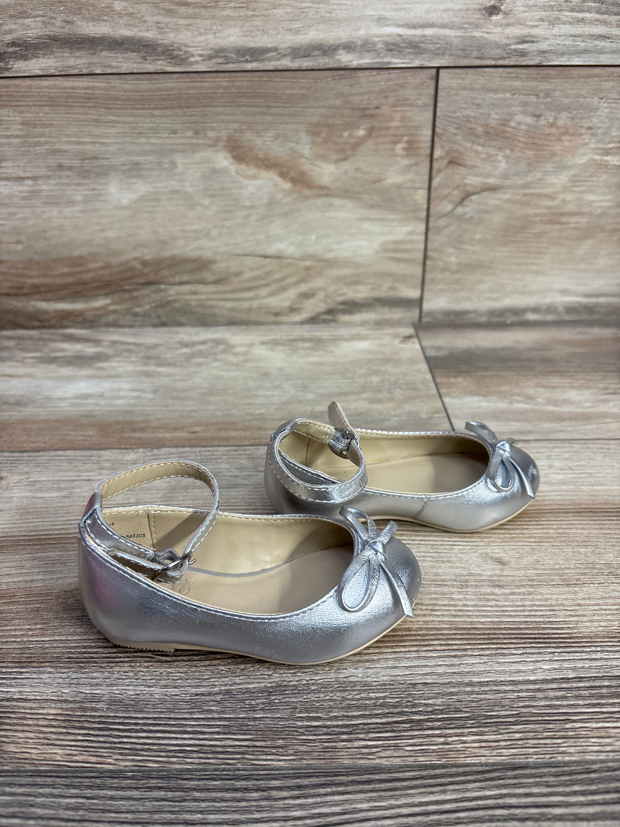Janie & Jack Metallic Ankle Strap Bow Ballet Flats Silver sz 5c