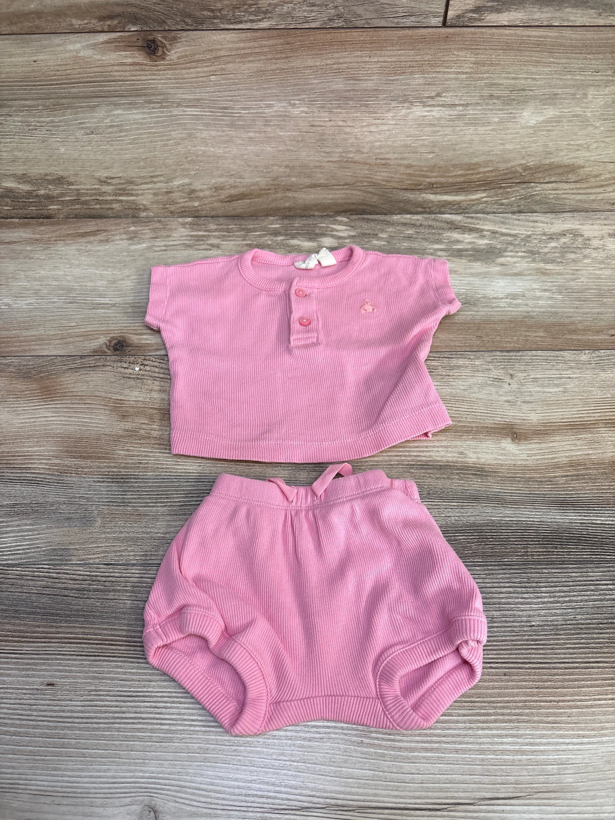 Baby Gap 2pc Ribbed Henley Top & Bloomer Shorts Pink sz 0-3m