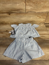 NEW DKNY 2pc Striped Cold-Shoulder Top & Shorts Set Blue sz 24m