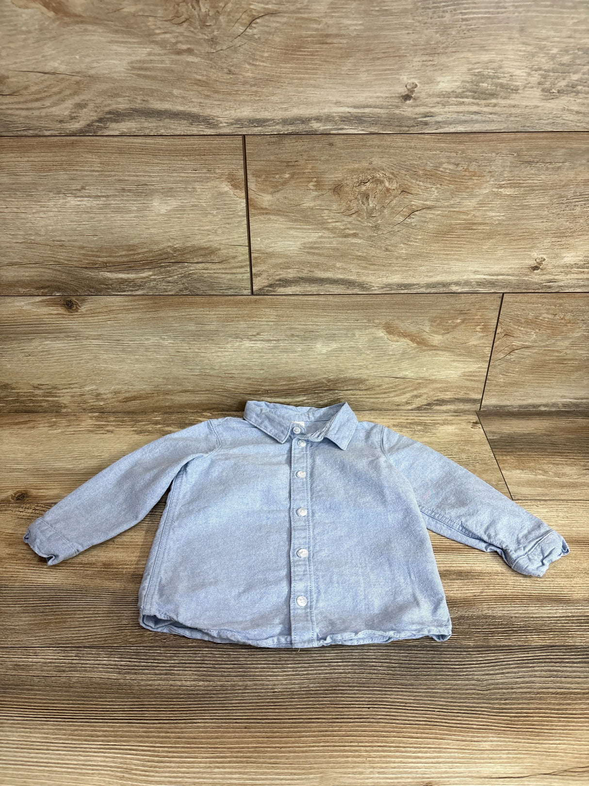 H&M Cotton Long Sleeve Button-Up Shirt Blue sz 18m