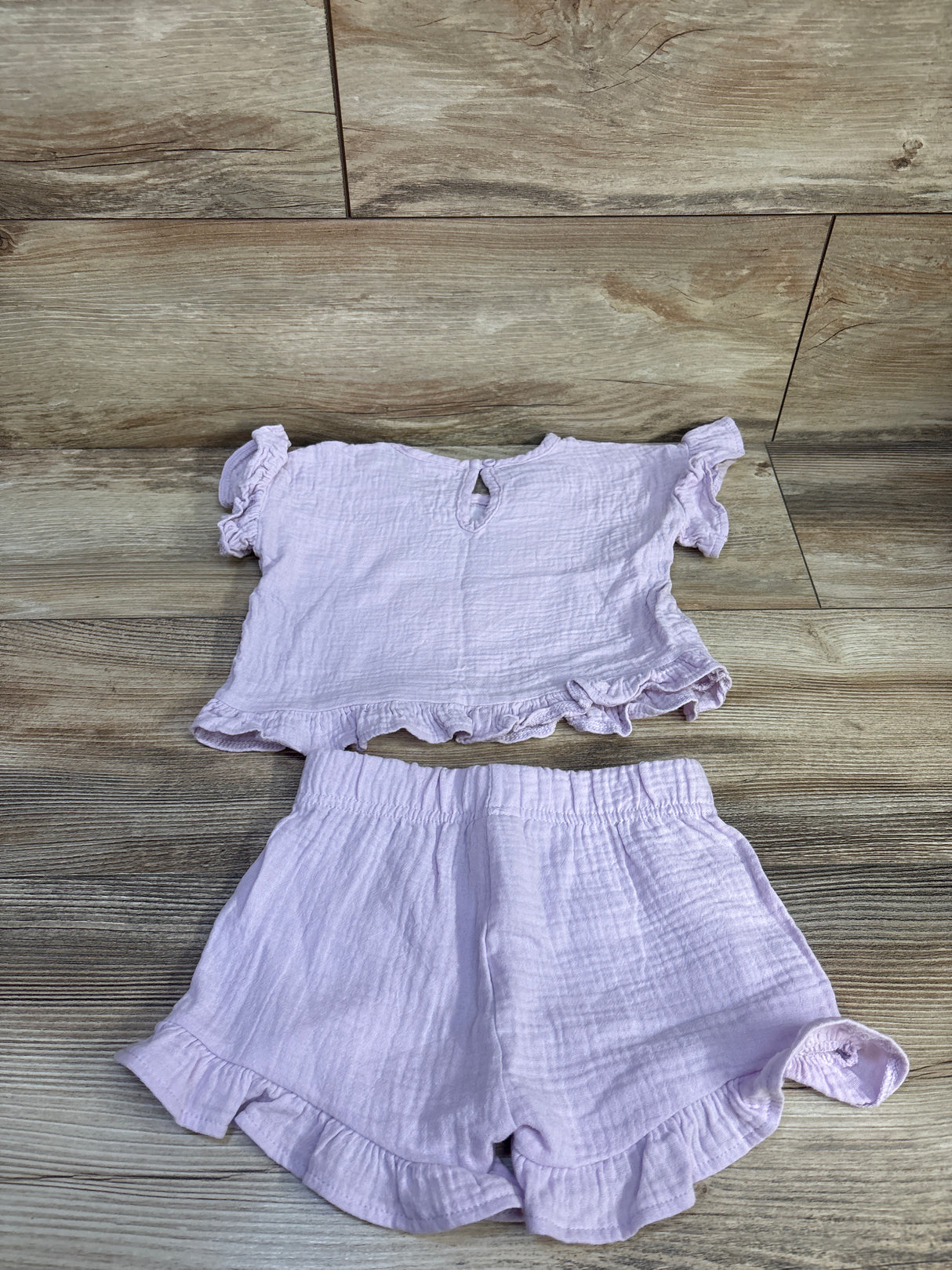 Disney Junior 2pc Minnie Mouse Embroidered Gauze Shirt & Shorts Set Purple sz 12m