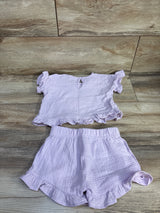 Disney Junior 2pc Minnie Mouse Embroidered Gauze Shirt & Shorts Set Purple sz 12m