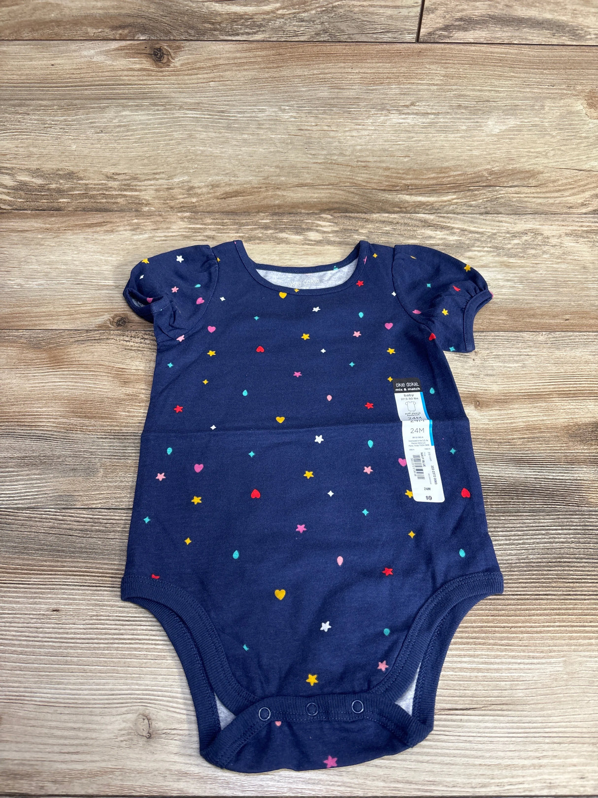 NEW Okie Dokie Navy Blue Puff Sleeve Bodysuit sz 24m