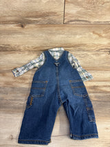 OshKosh 2pc Plaid Shirt & Denim Overalls Set Green sz 6m