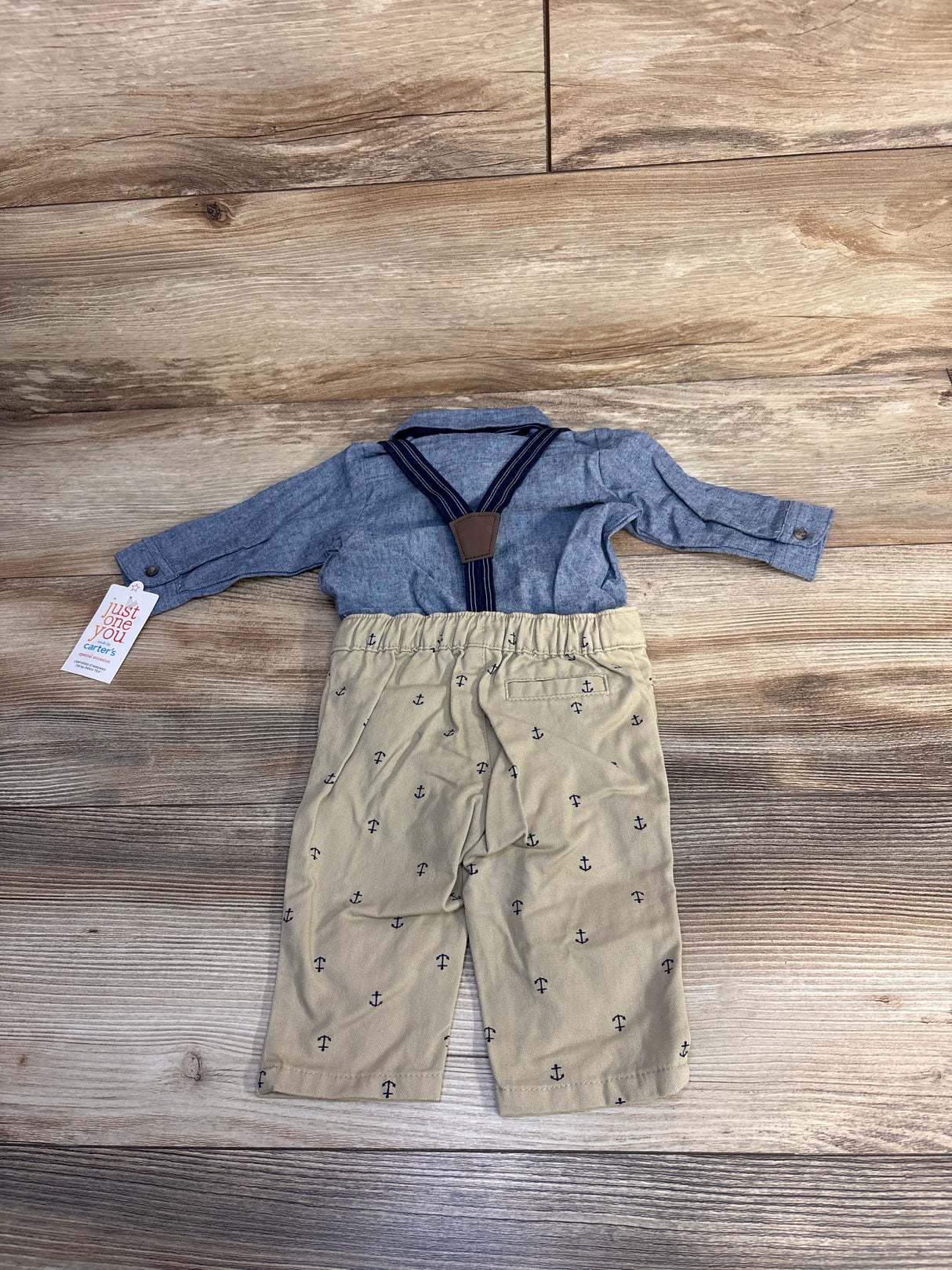 NEW Just One You 3pc Suspenders & Anchor Print Shorts Set Blue sz 3m