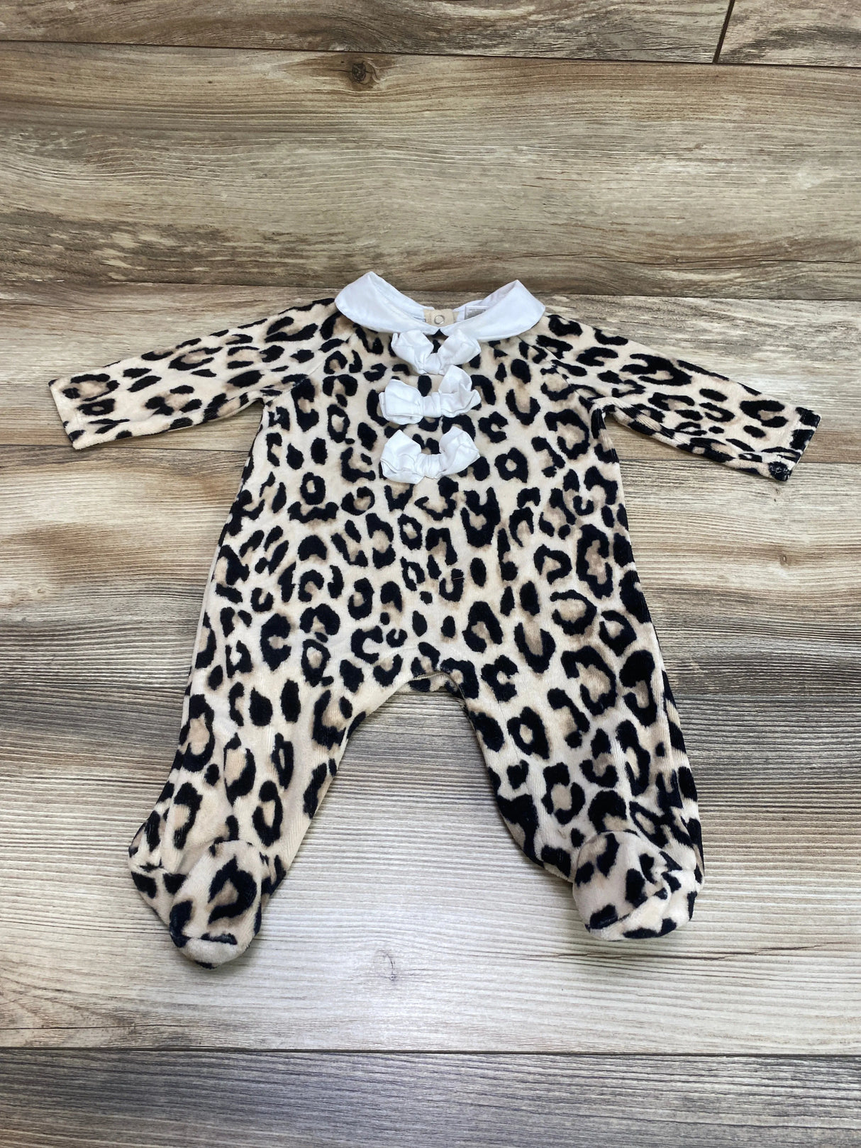 First Impressions Leopard Print Footed Coverall Beige sz 0-3m