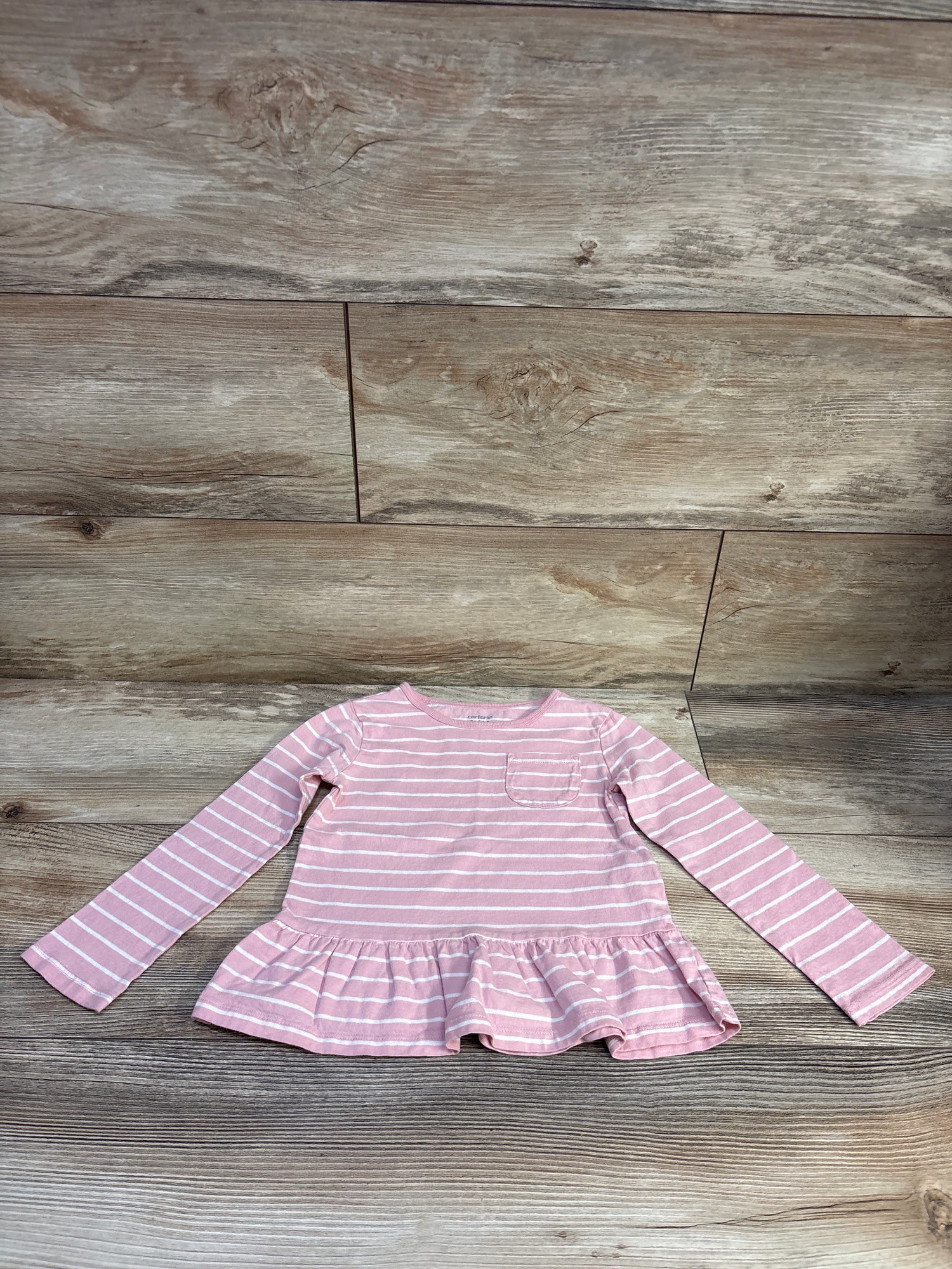 Carter's Long Sleeve Striped Peplum Shirt Pink sz 4T