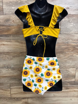 Summer Mae Maternity 2pc Sunflower Flounce Bikini Yellow sz Medium