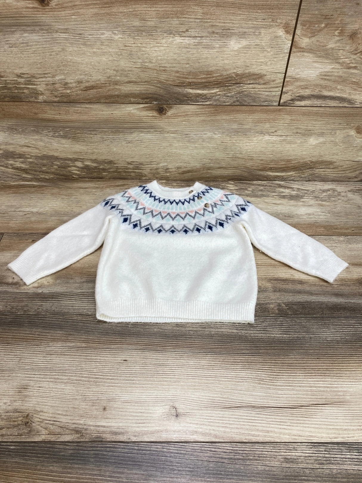 Cat & Jack Fair Isle Sweater White sz 12m