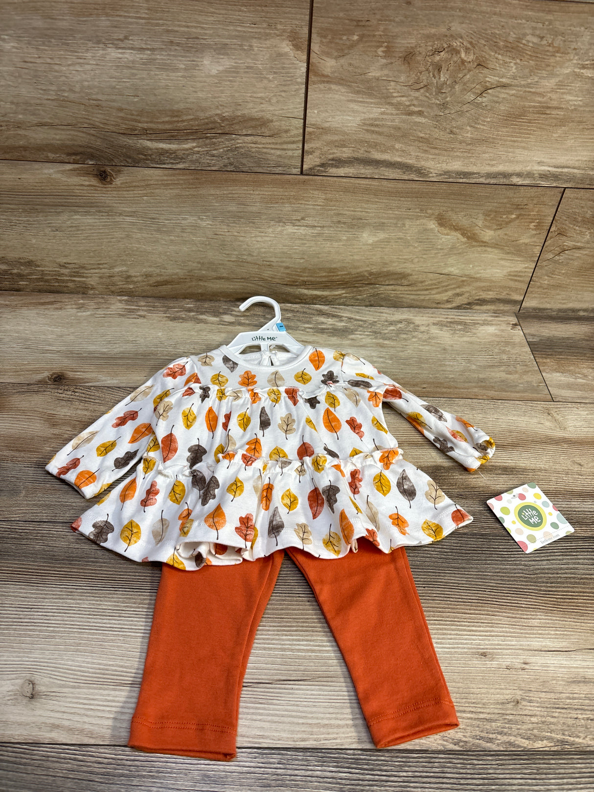 NEW Little Me 2pc Leaf Print Long Sleeve Top & Pants Set White sz 6m