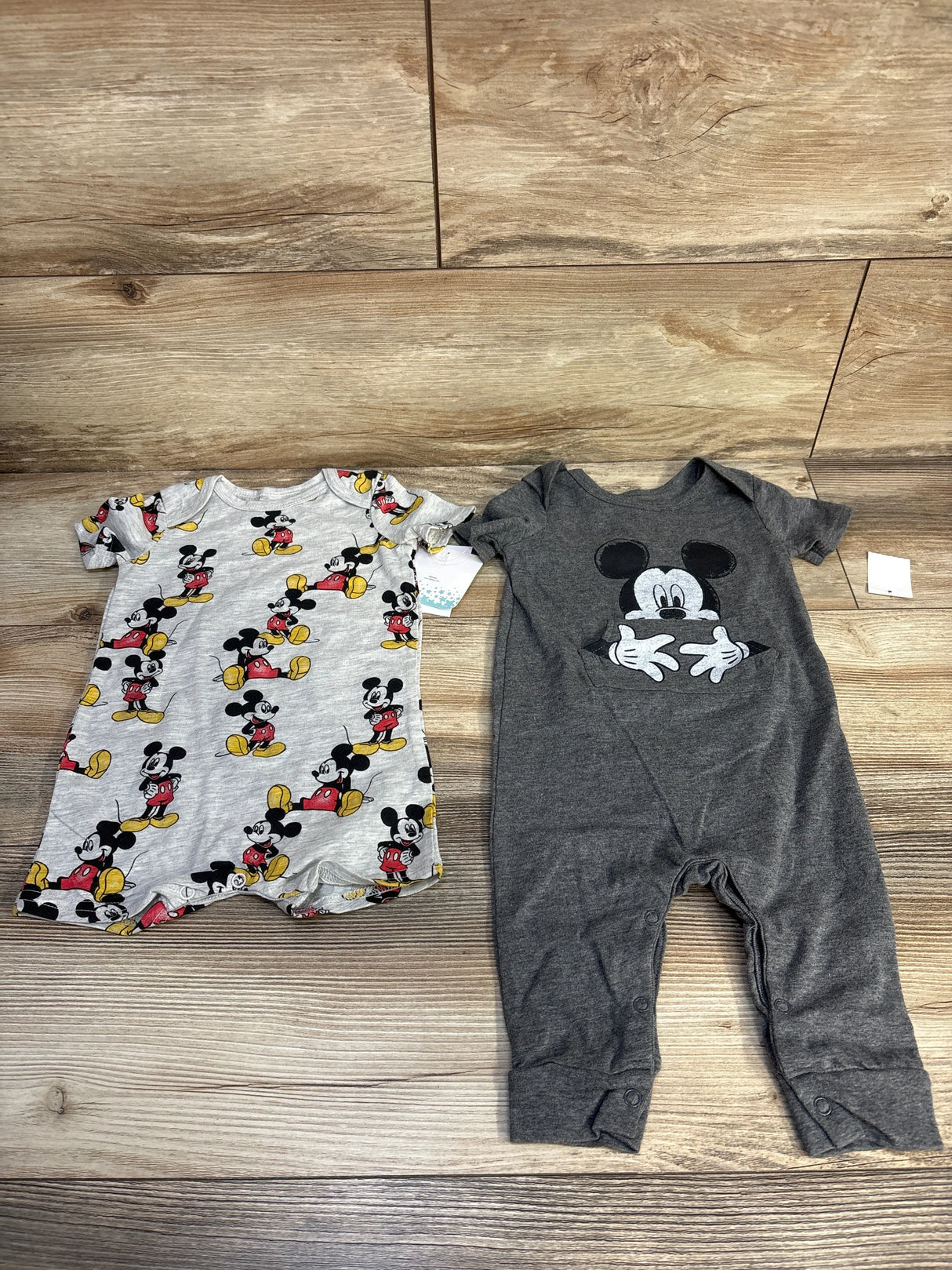 NEW Disney Baby 2pc Mickey Mouse Shortie Romper & Jumpsuit Grey sz 3-6m