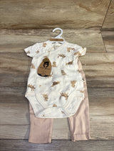 NEW Rabbit + Bear Organic 2pc Dog Print Kimono Bodysuit Set Ivory sz 3-6m