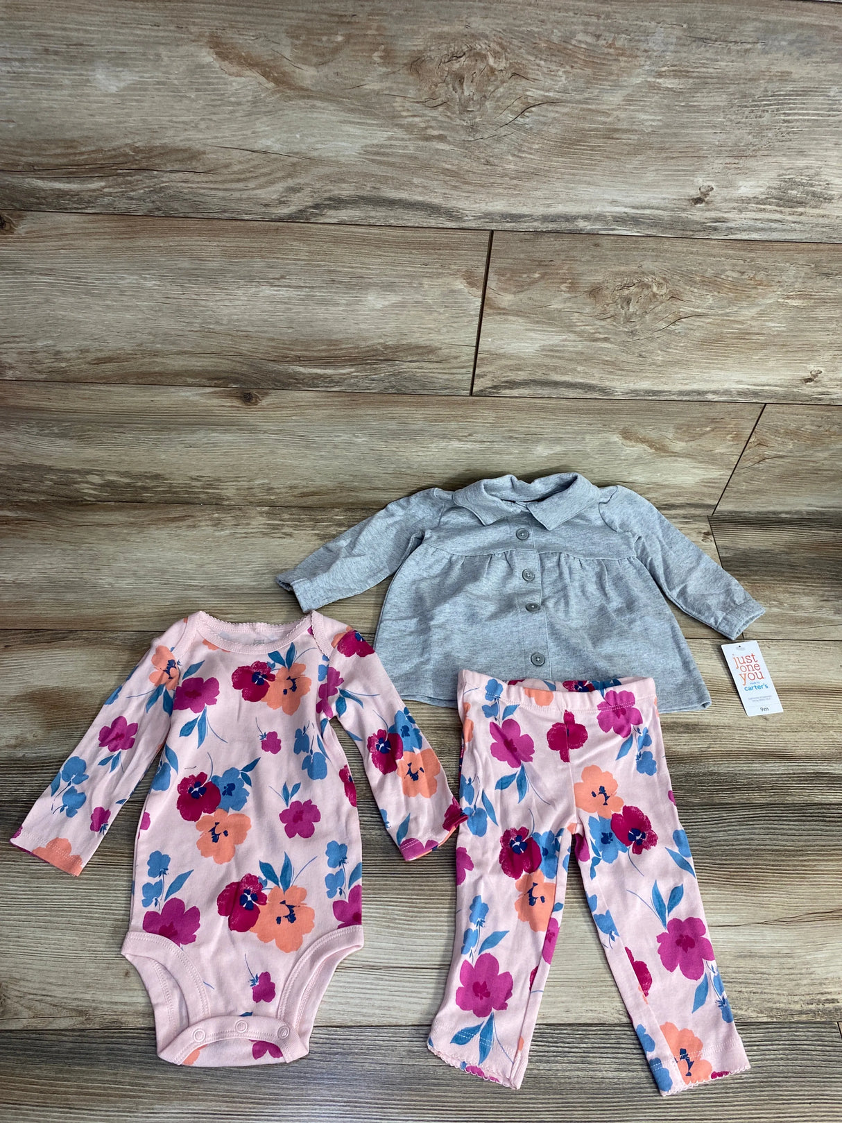 NEW Just One You 3pc Dress Coat & Bodysuit Set Grey sz 9m