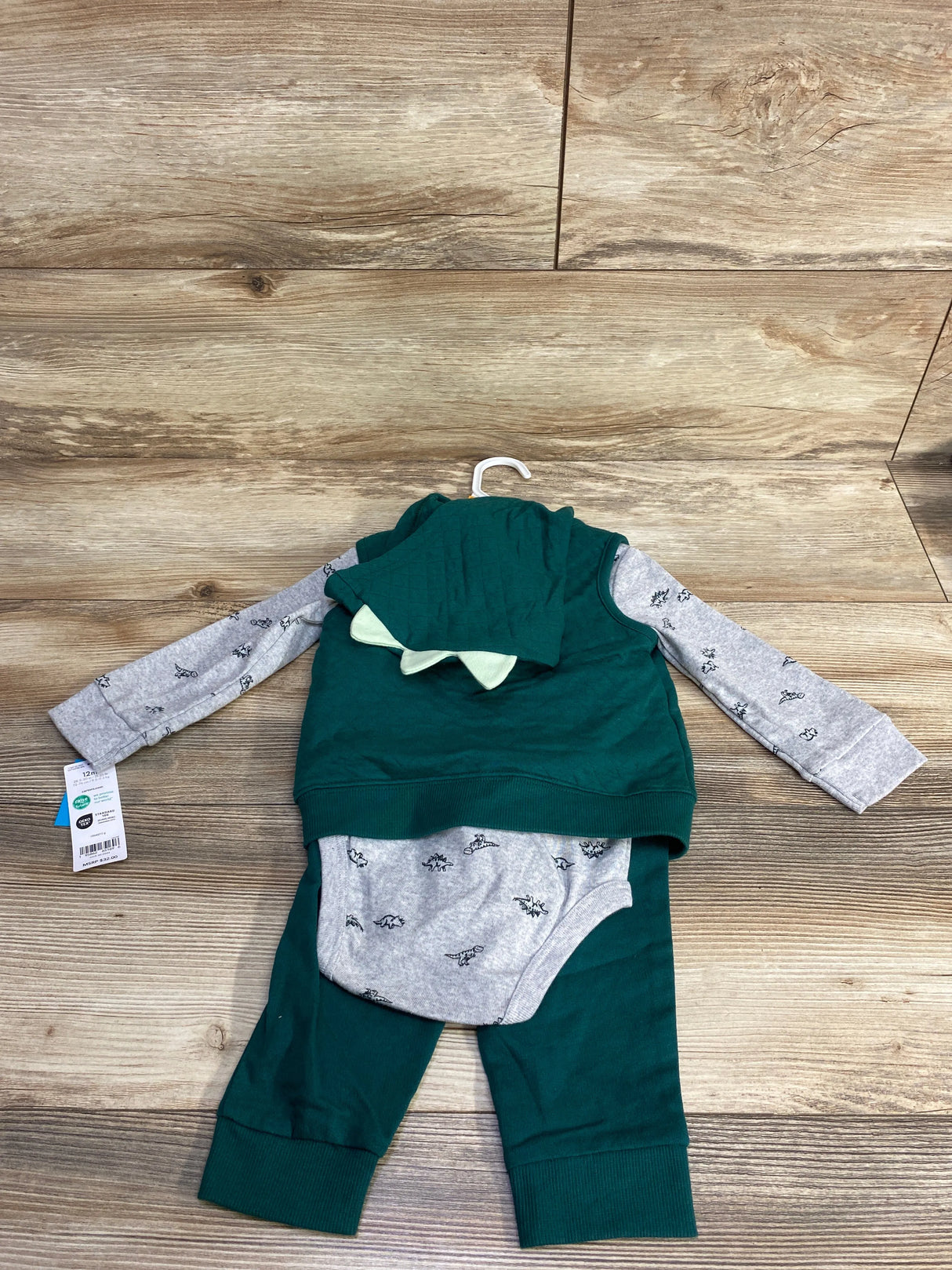 NEW 3pc Dinosaur Quilted Jacket & Bodysuit Set Grey sz 12m