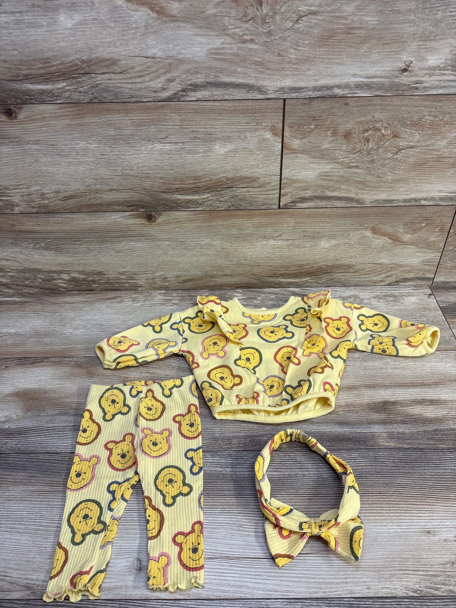 Disney Baby 3pc Winnie The Pooh Sweatshirt, Leggings, & Headband Set Yellow sz 3/6m