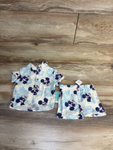 NEW Disney Baby 2pc Mickey Mouse Gauze Button Up & Shorts Set Ivory sz 3-6m