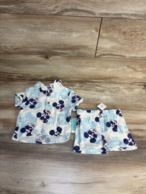 Mickey Mouse baby outfit with sunglasses print, button-up shirt and shorts, size 3-6M