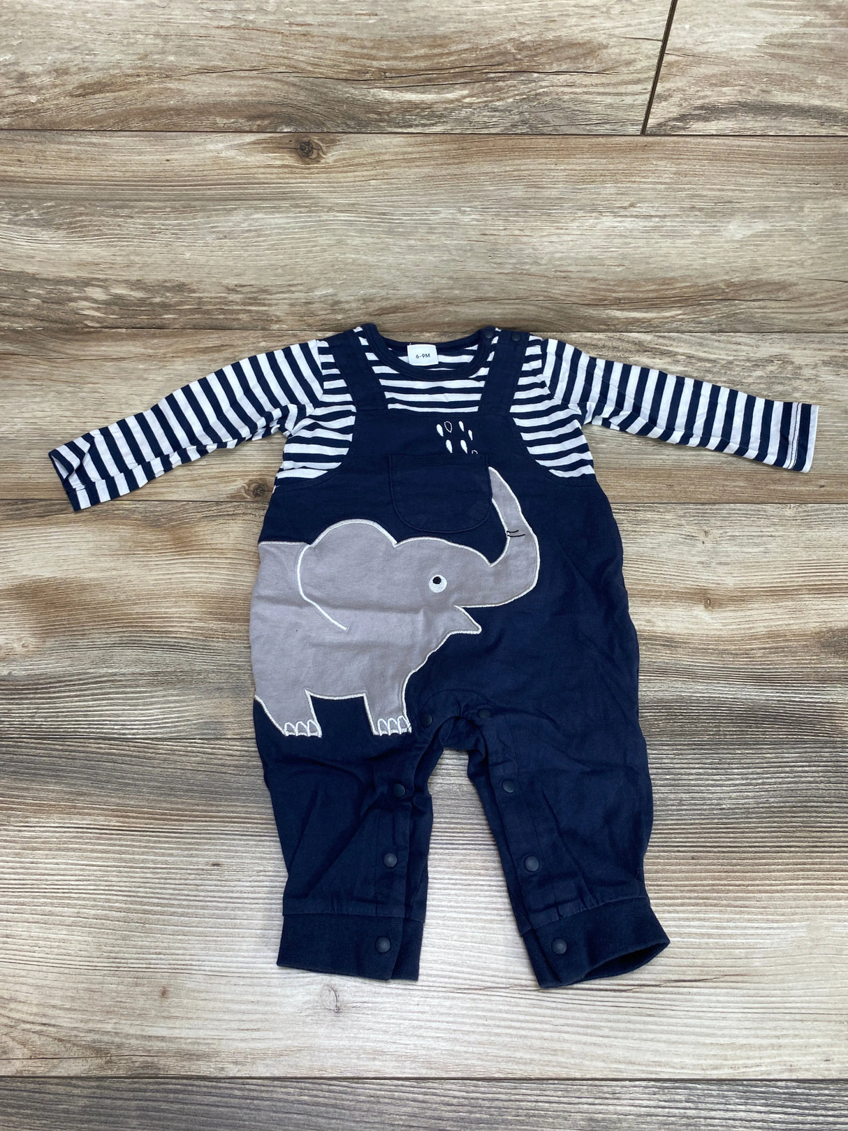 Striped Elephant Coverall Navy sz 6-9m