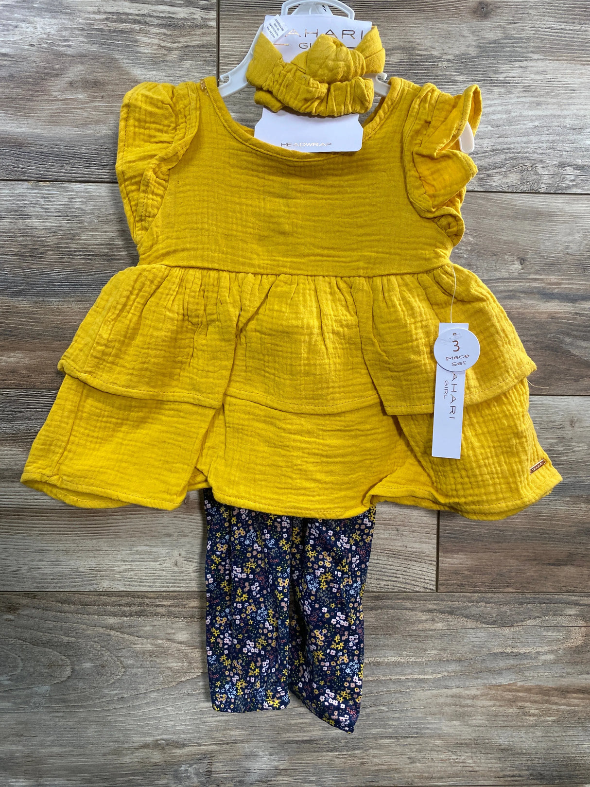 NEW Tahari Girl 3Pc Yellow Top + Leggings + Headband sz 3T